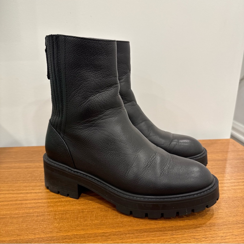 Aquazzura Saint Honore Black Leather Combat Boots